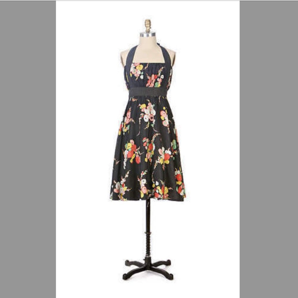 Anthropologie Moulinette Soeurs Go-See Black Floral Halter Dress Size 4